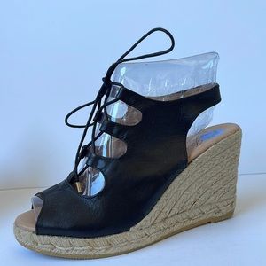 Giamo "Gossip' Lace Up Leather Espadrille Wedge Sandal 7.5M